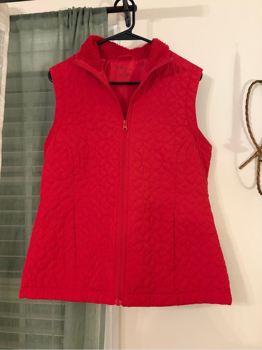 Kim Rogers Red Quilted Sleeveless Vest with Sherpa Trim